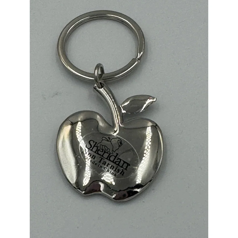 Sheridan Non Tarnish Silver Tone Apple‎ Keychain Teacher Gift High Polish Charm
